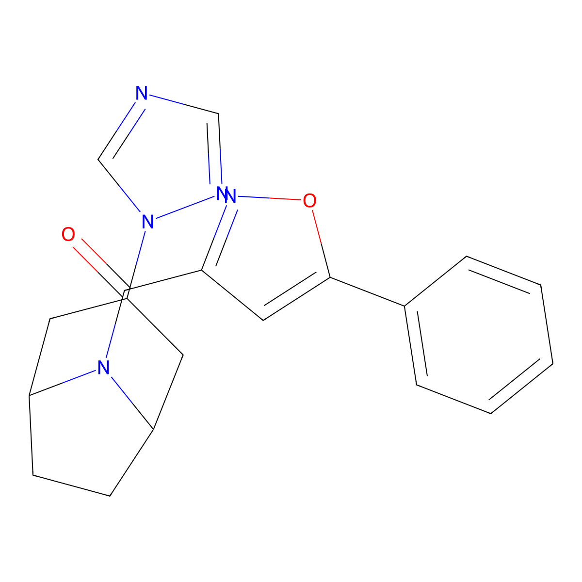 ((1R,5S)-3-(1H-1,2,4-triazol-1-yl)-8-azabicyclo[3.2.1]octan-8-yl)(5-phenylisoxazol-3-yl)methanone molecular structure, CAS 2194908-34-2
