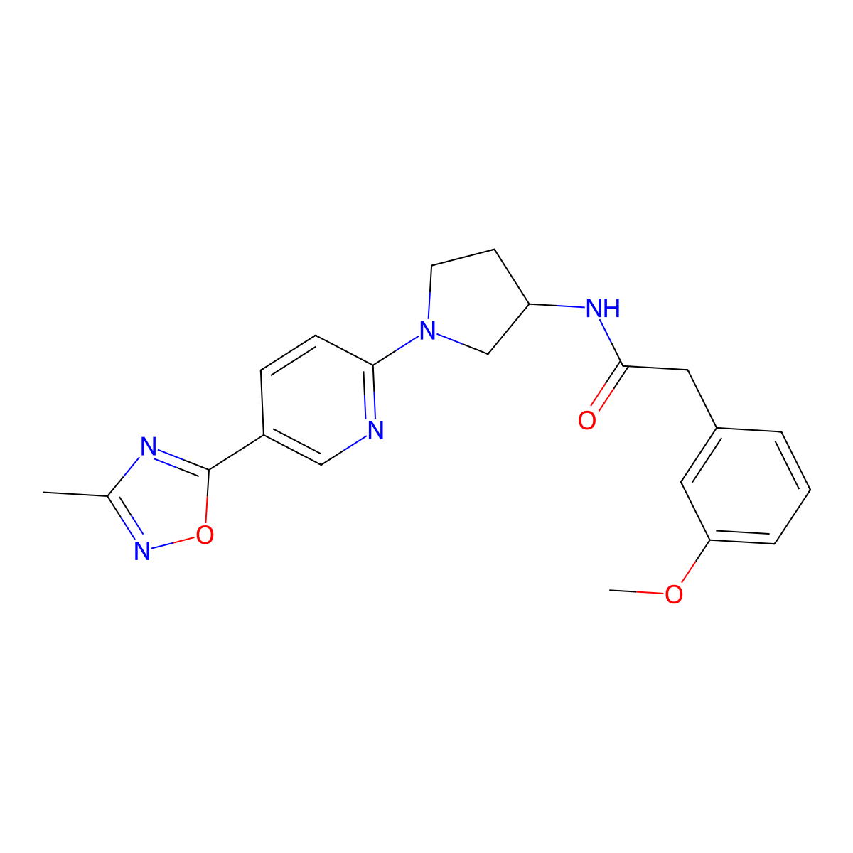 2-(3-methoxyphenyl)-N-{1-[5-(3-methyl-1,2,4-oxadiazol-5-yl)pyridin-2-yl]pyrrolidin-3-yl}acetamide molecular structure, CAS 2194908-40-0