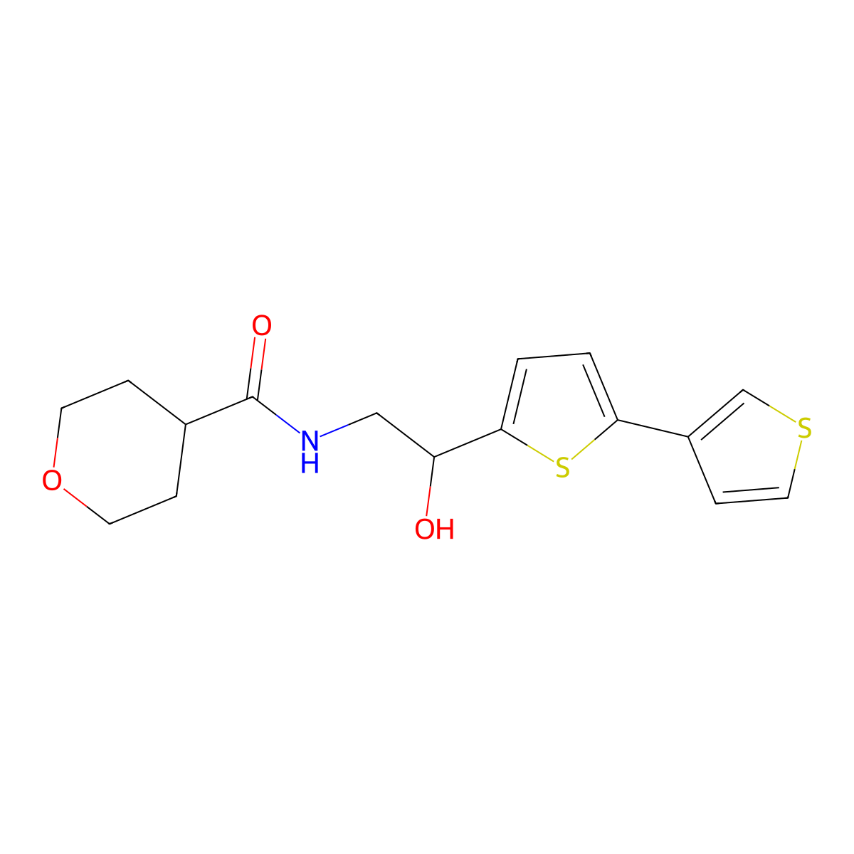 N-(2-{[2,3'-bithiophene]-5-yl}-2-hydroxyethyl)oxane-4-carboxamide molecular structure, CAS 2194908-48-8
