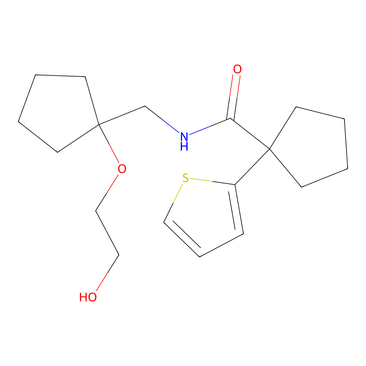 N-((1-(2-hydroxyethoxy)cyclopentyl)methyl)-1-(thiophen-2-yl)cyclopentane-1-carboxamide molecular structure, CAS 2194908-67-1