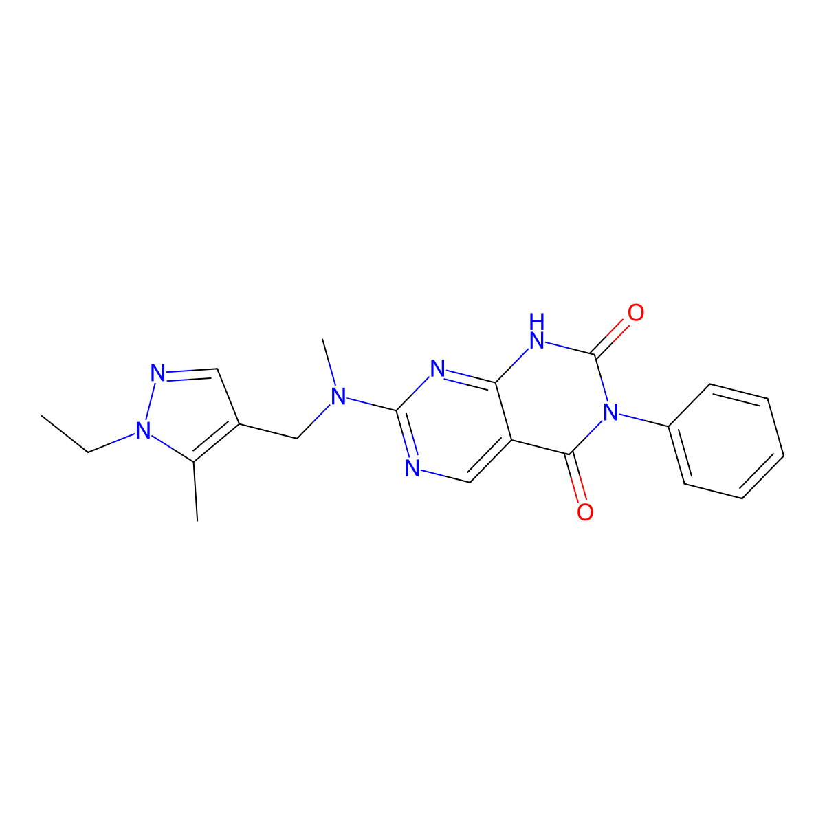 7-(((1-ethyl-5-methyl-1H-pyrazol-4-yl)methyl)(methyl)amino)-3-phenylpyrimido[4,5-d]pyrimidine-2,4(1H,3H)-dione molecular structure, CAS 2194908-90-0