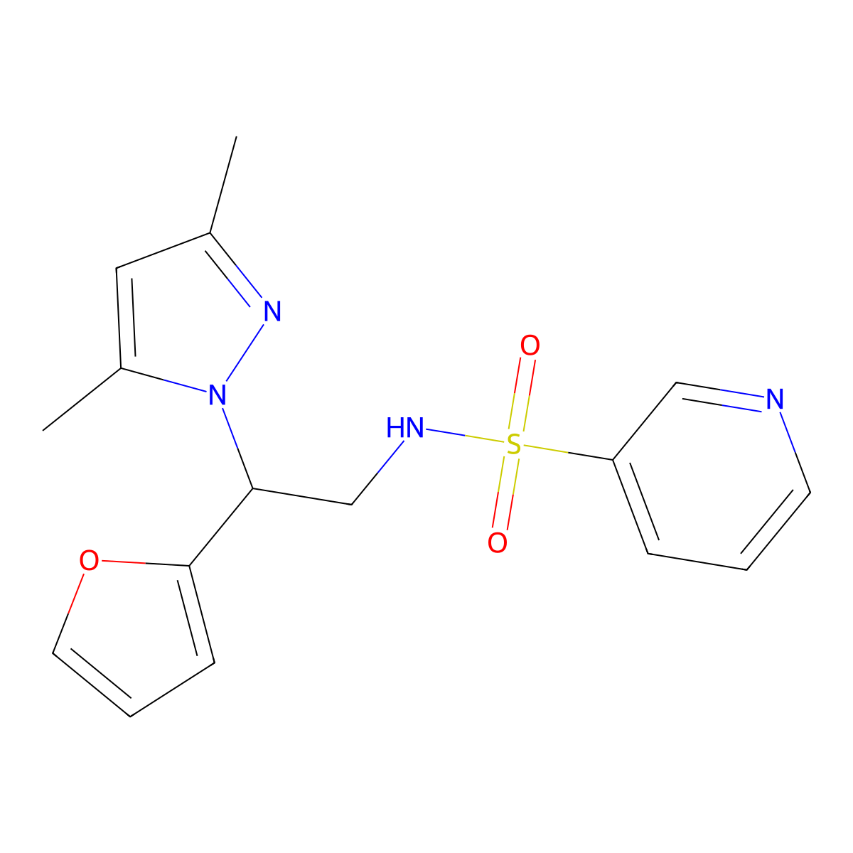 N-[2-(3,5-dimethyl-1H-pyrazol-1-yl)-2-(furan-2-yl)ethyl]pyridine-3-sulfonamide molecular structure, CAS 2194909-22-1