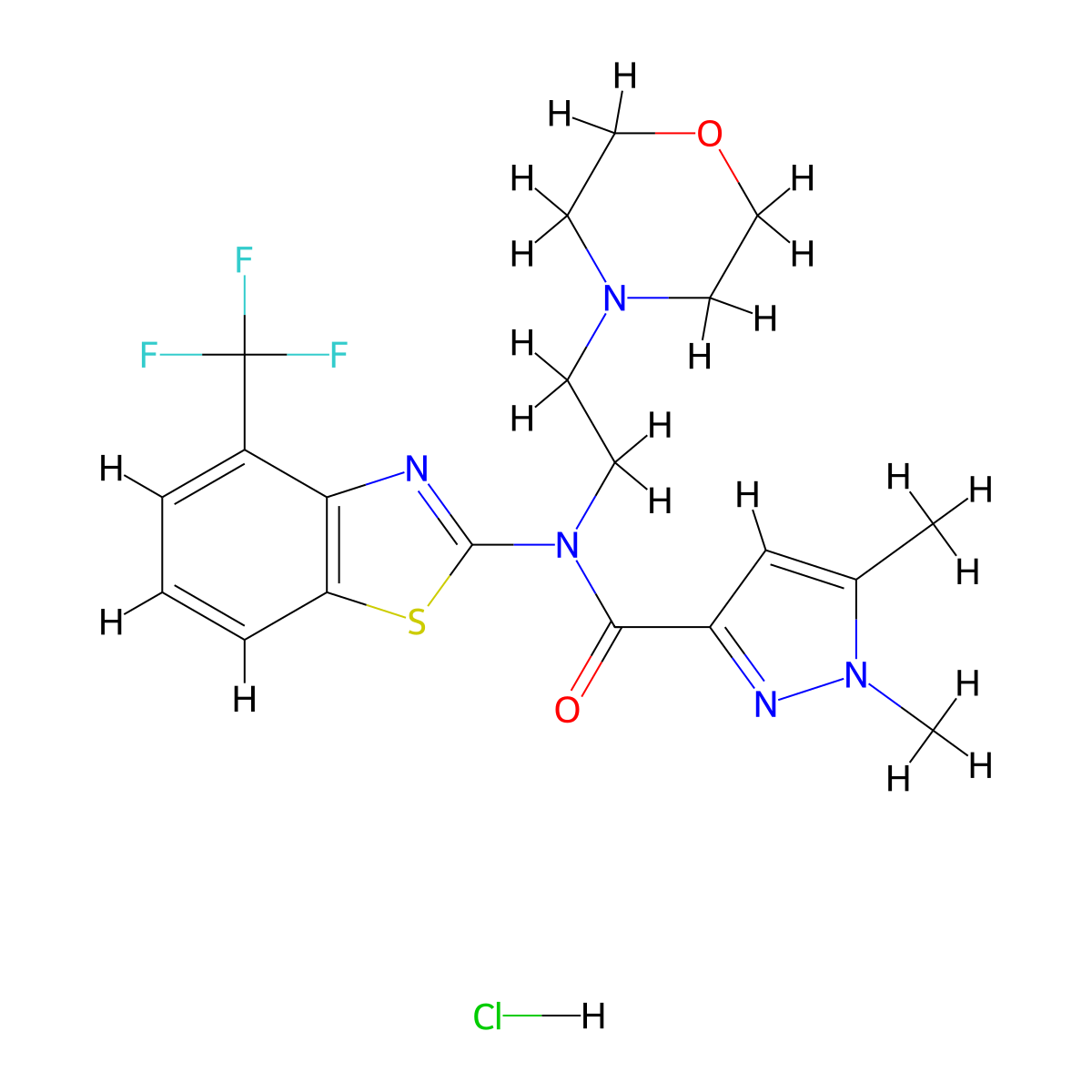 1,5-dimethyl-N-(2-morpholinoethyl)-N-(4-(trifluoromethyl)benzo[d]thiazol-2-yl)-1H-pyrazole-3-carboxamide hydrochloride molecular structure, CAS 2194909-75-4