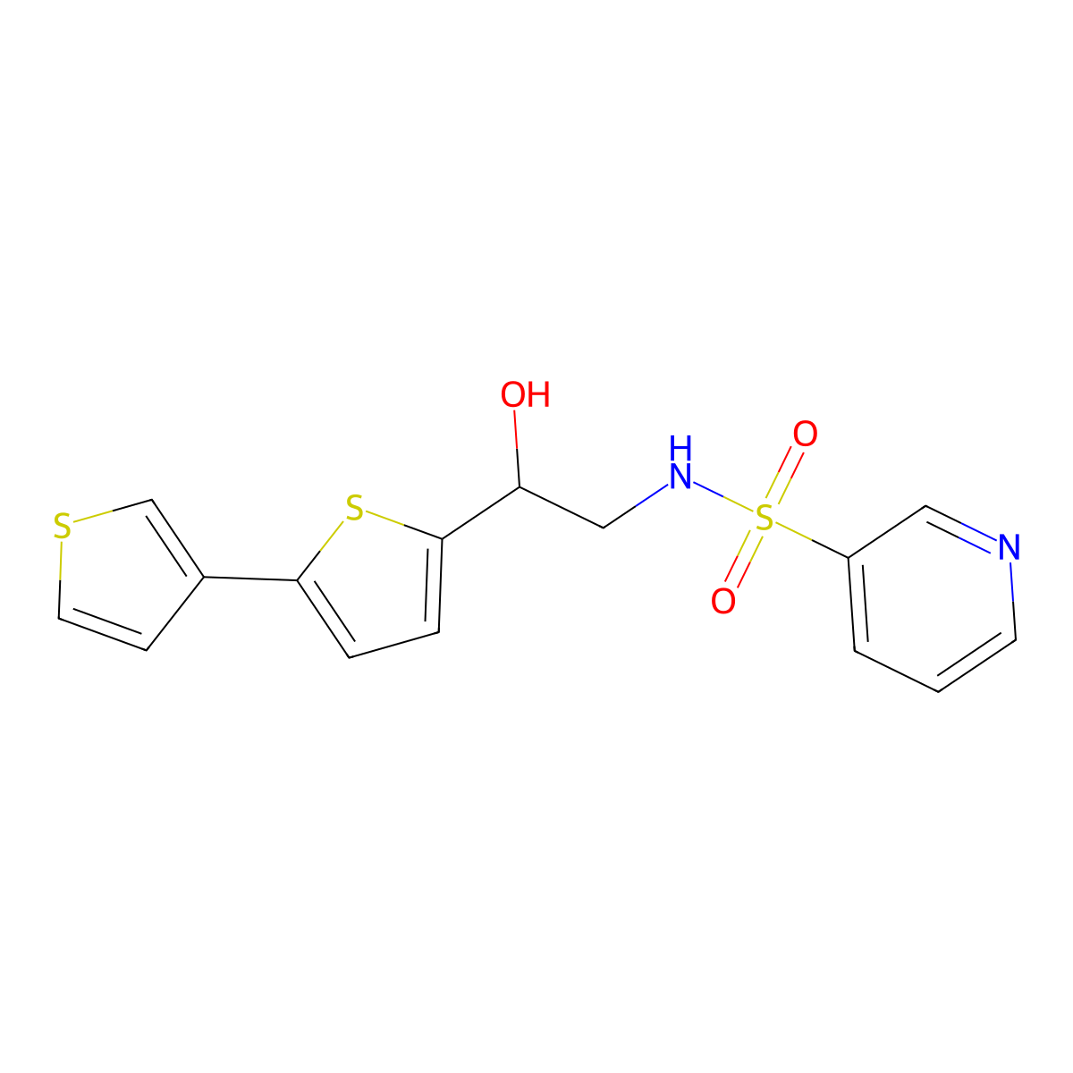 N-(2-([2,3'-bithiophen]-5-yl)-2-hydroxyethyl)pyridine-3-sulfonamide molecular structure, CAS 2194965-61-0