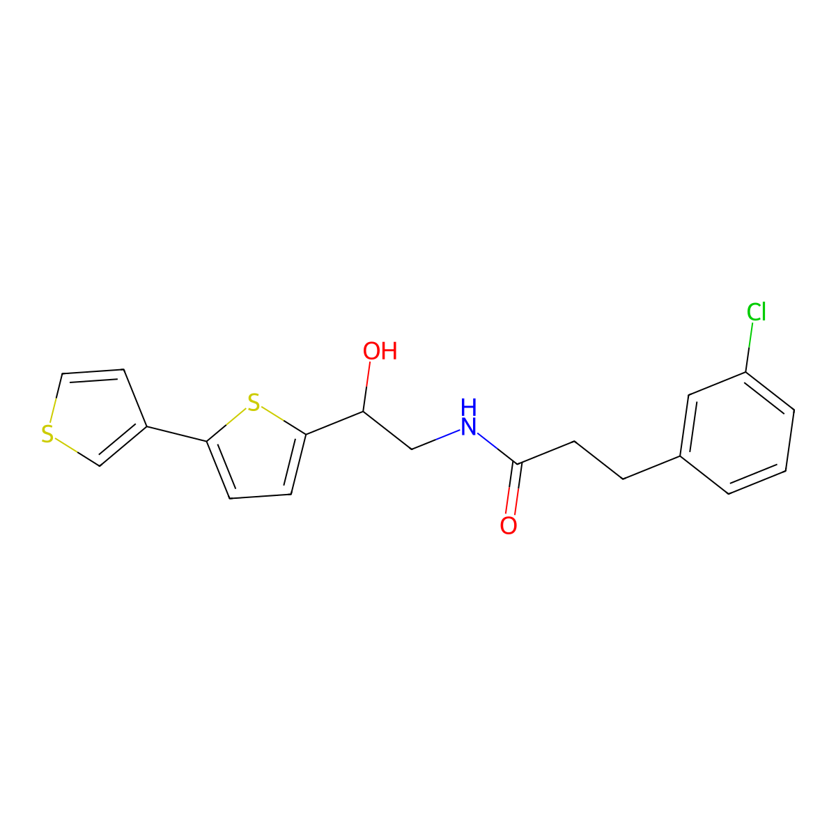 N-(2-{[2,3'-bithiophene]-5-yl}-2-hydroxyethyl)-3-(3-chlorophenyl)propanamide molecular structure, CAS 2194965-69-8