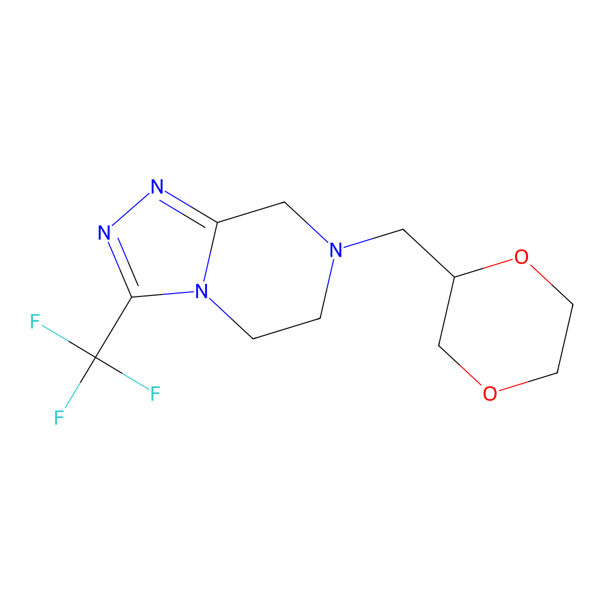 7-[(1,4-dioxan-2-yl)methyl]-3-(trifluoromethyl)-5H,6H,7H,8H-[1,2,4]triazolo[4,3-a]pyrazine molecular structure, CAS 2194966-72-6