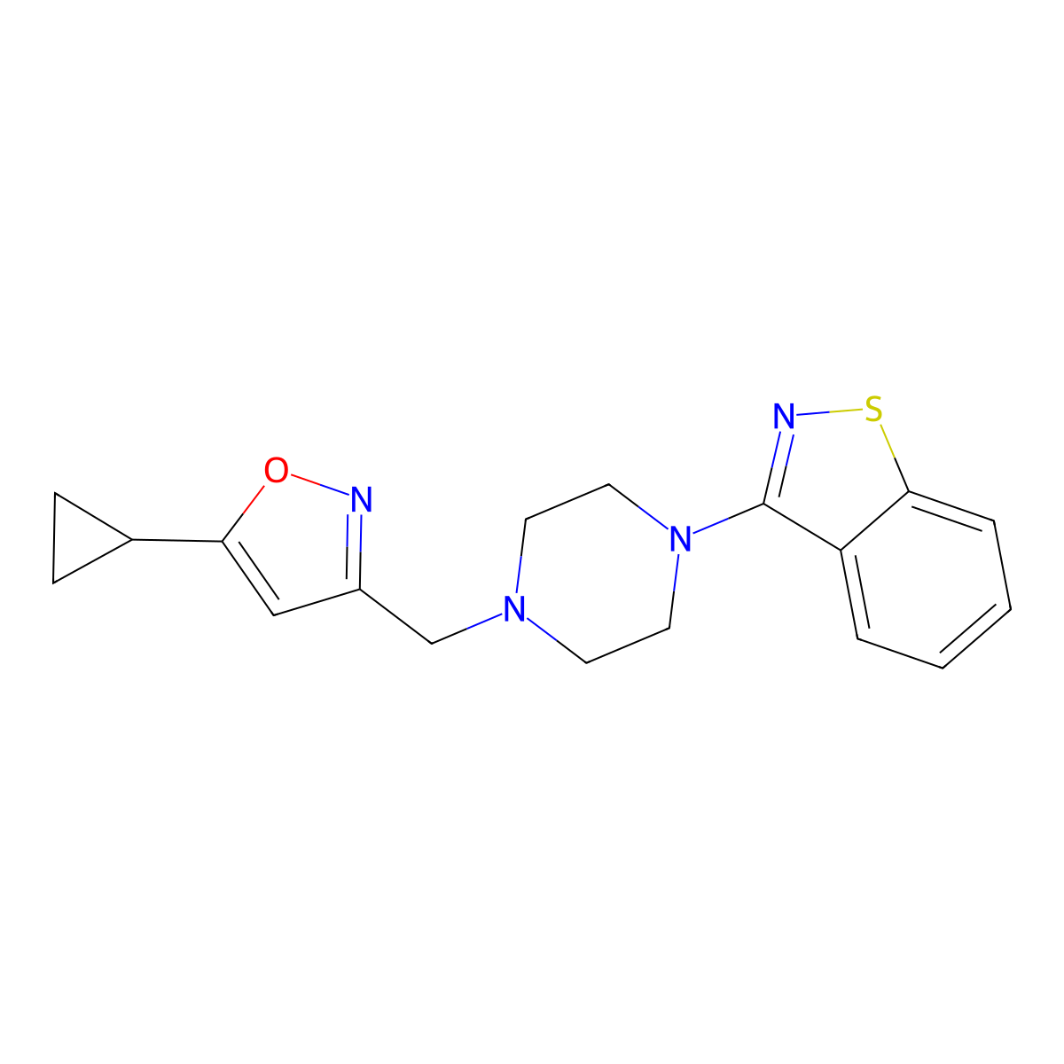 3-{4-[(5-Cyclopropyl-1,2-oxazol-3-YL)methyl]piperazin-1-YL}-1,2-benzothiazole molecular structure, CAS 2195092-85-2