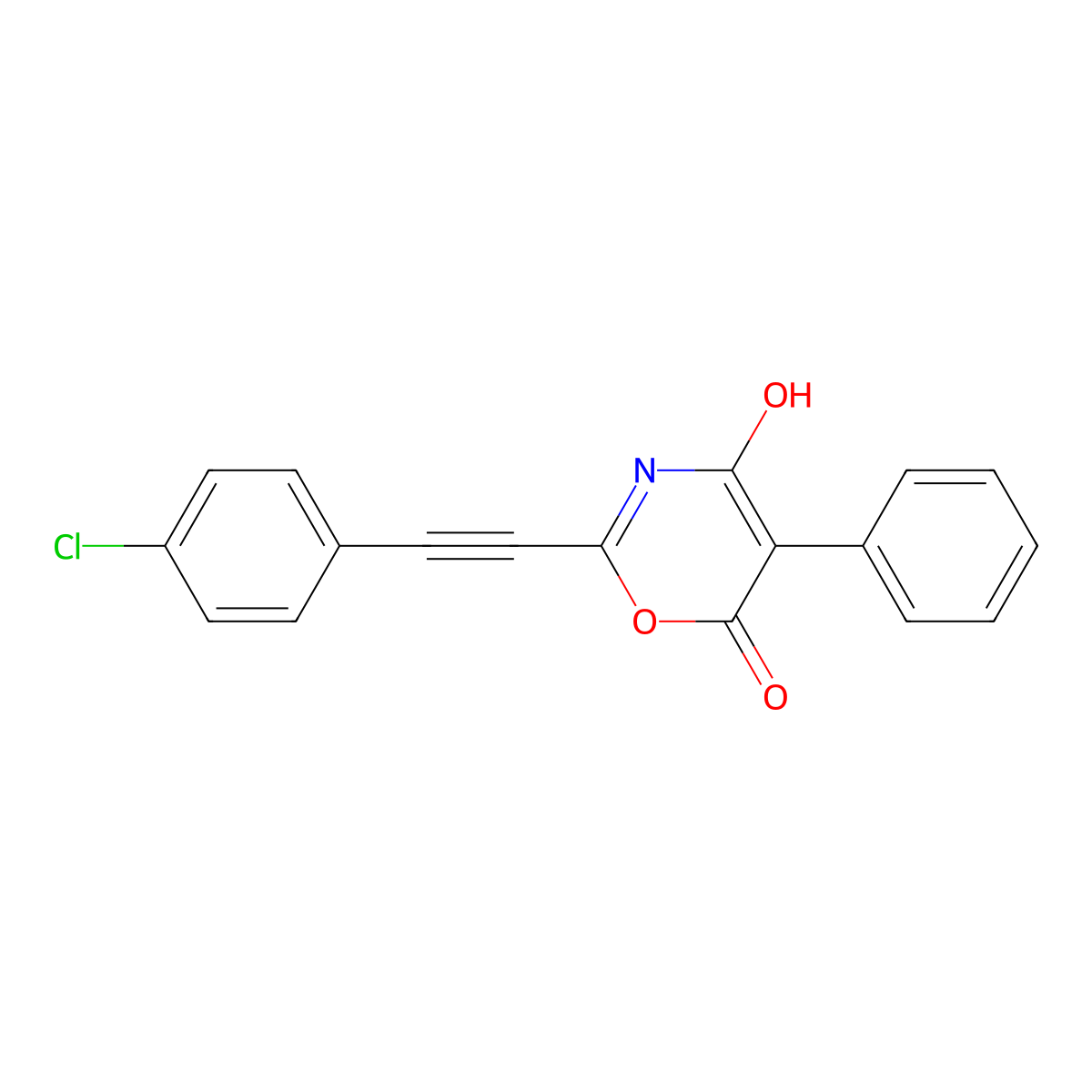 2-((4-Chlorophenyl)ethynyl)-4-hydroxy-5-phenyl-6H-1,3-oxazin-6-one molecular structure, CAS 2195353-08-1