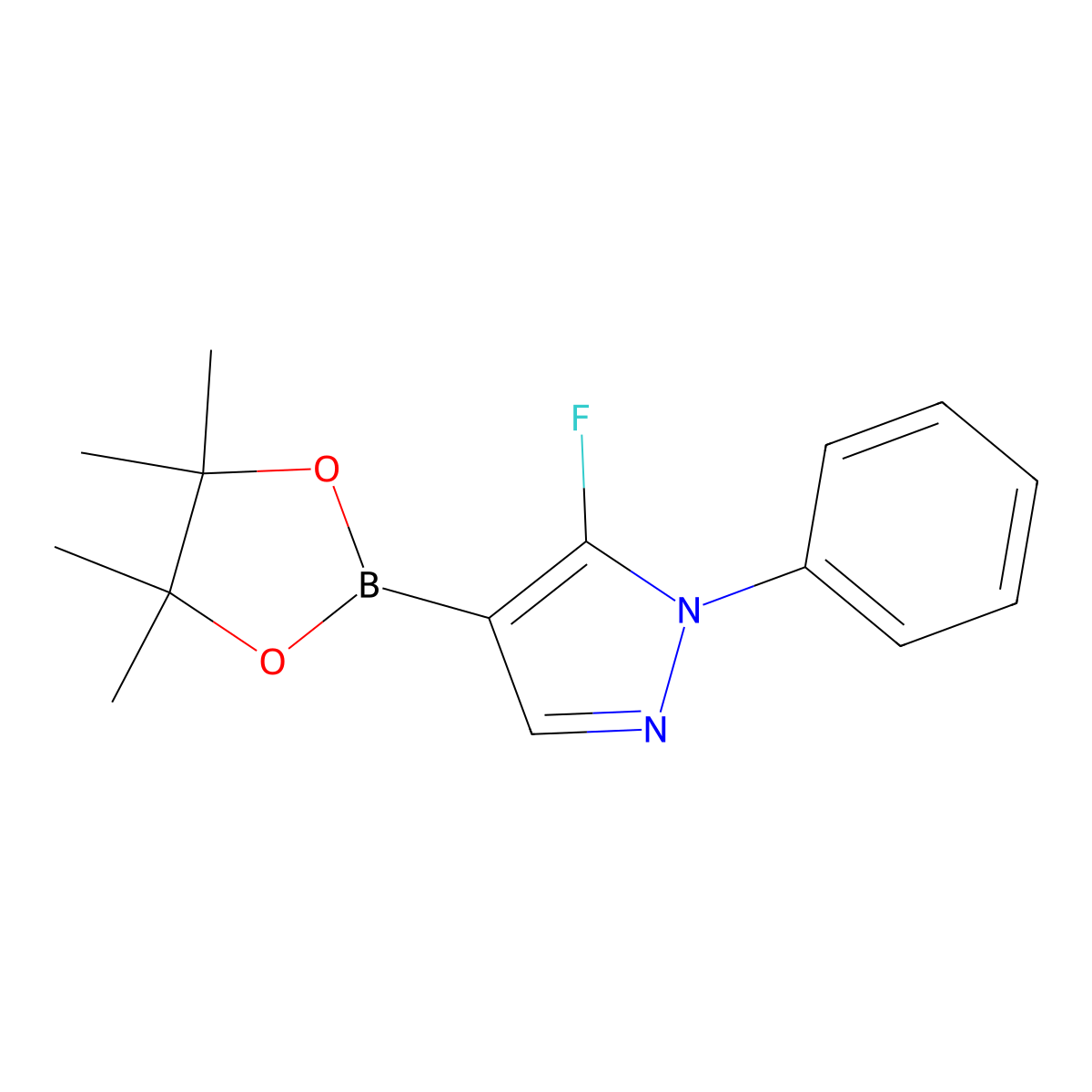 5-fluoro-1-phenyl-4-(tetramethyl-1,3,2-dioxaborolan-2-yl)-1H-pyrazole molecular structure, CAS 2195354-27-7