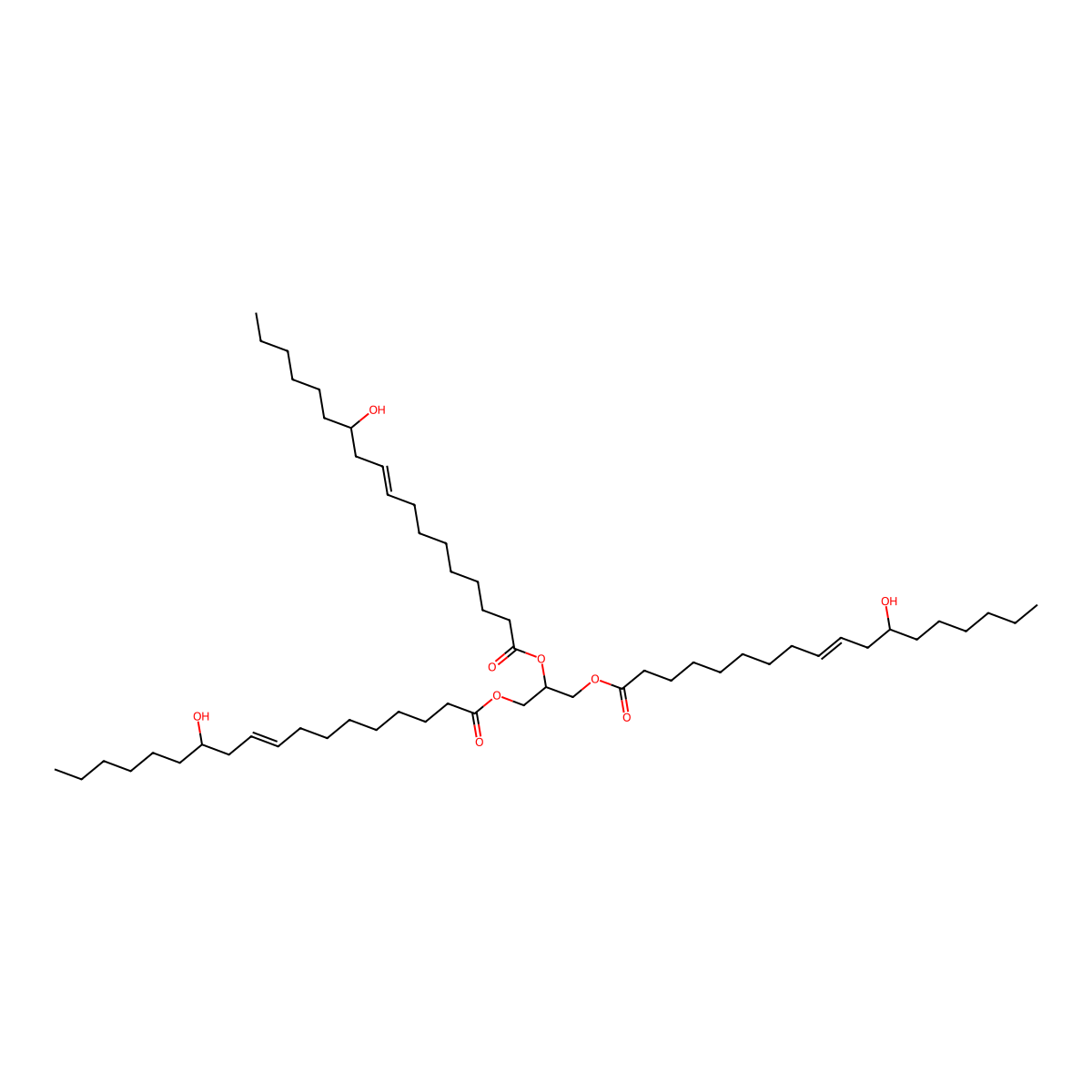 Propane-1,2,3-triyl tris(12-hydroxyoctadec-9-enoate) molecular structure, CAS 2195390-53-3