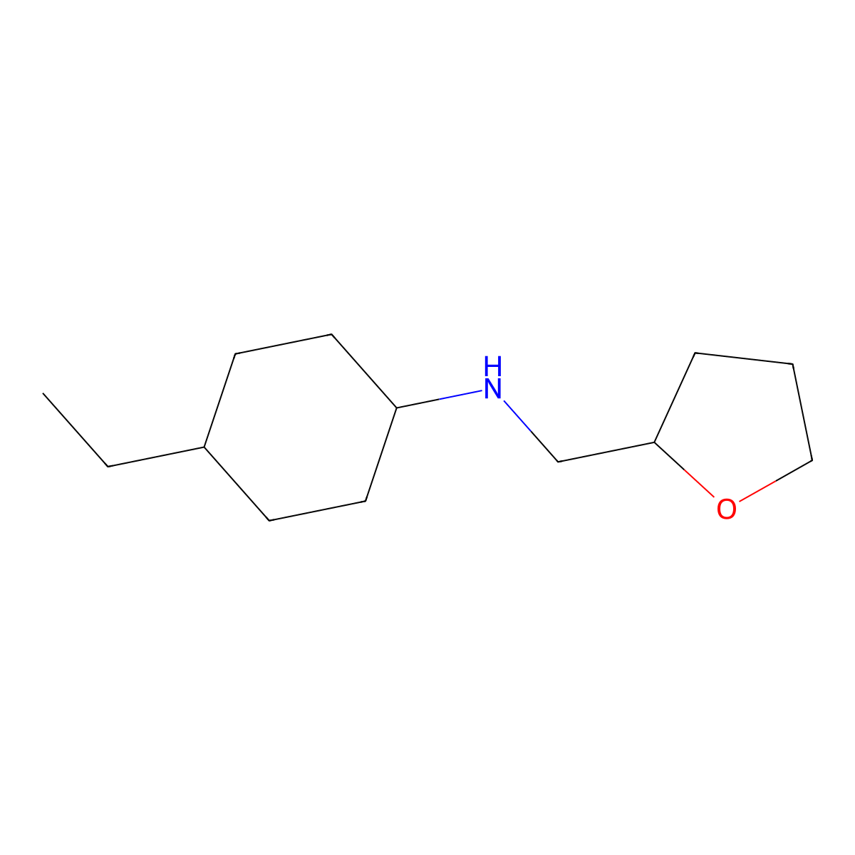 4-ethyl-N-{[(2R)-oxolan-2-yl]methyl}cyclohexan-1-amine molecular structure, CAS 2195428-37-4