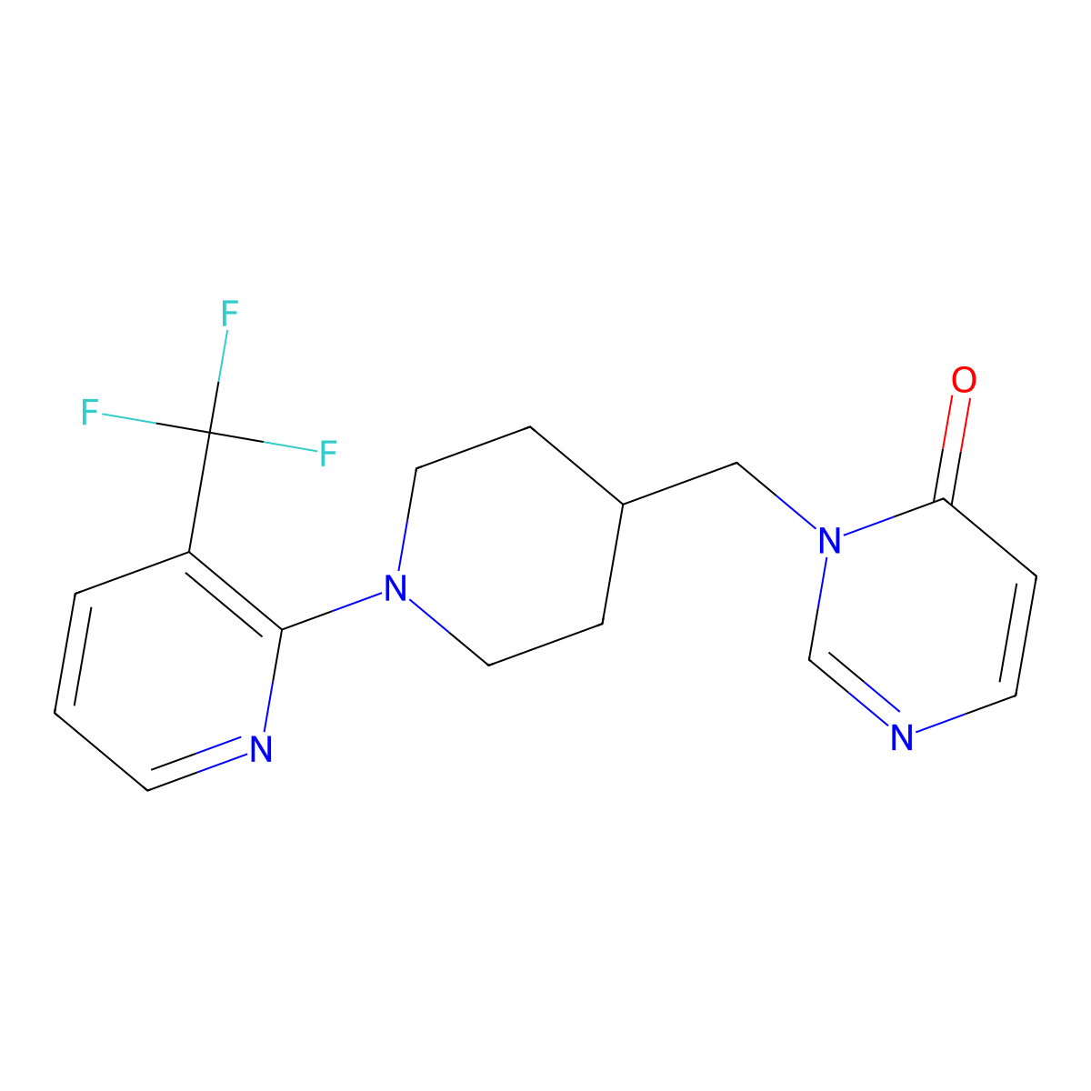 3-({1-[3-(Trifluoromethyl)pyridin-2-yl]piperidin-4-yl}methyl)-3,4-dihydropyrimidin-4-one molecular structure, CAS 2195810-11-6