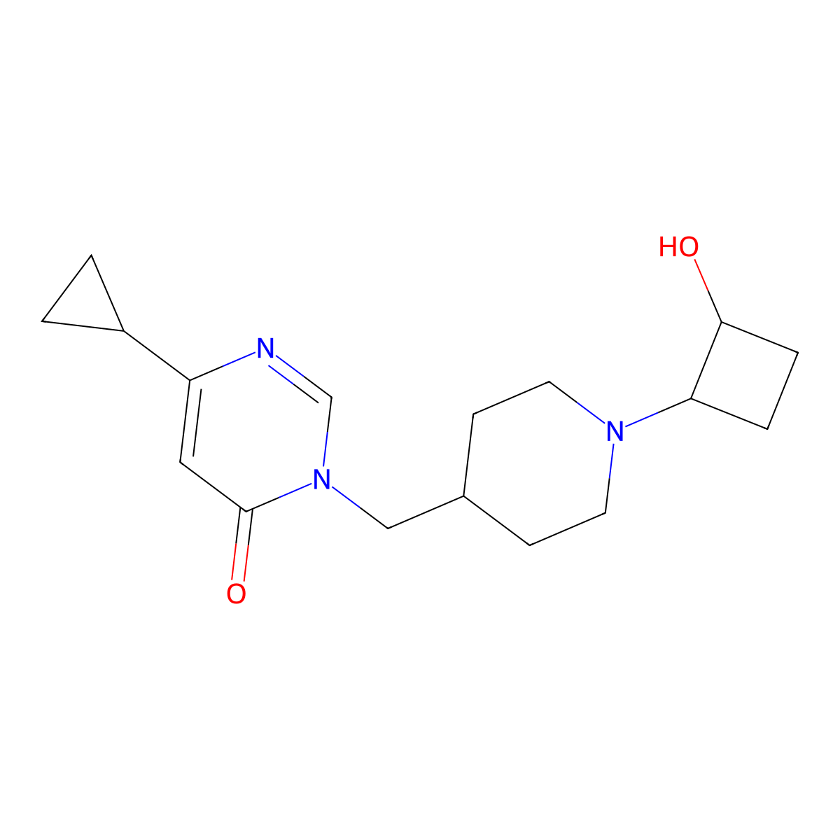 6-Cyclopropyl-3-{[1-(2-hydroxycyclobutyl)piperidin-4-yl]methyl}-3,4-dihydropyrimidin-4-one molecular structure, CAS 2195810-62-7