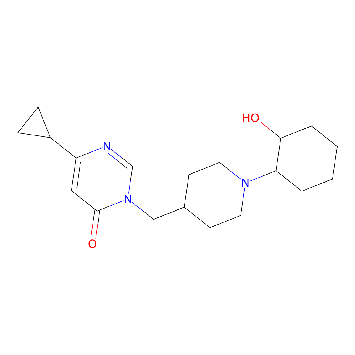 6-Cyclopropyl-3-{[1-(2-hydroxycyclohexyl)piperidin-4-yl]methyl}-3,4-dihydropyrimidin-4-one molecular structure, CAS 2195811-00-6