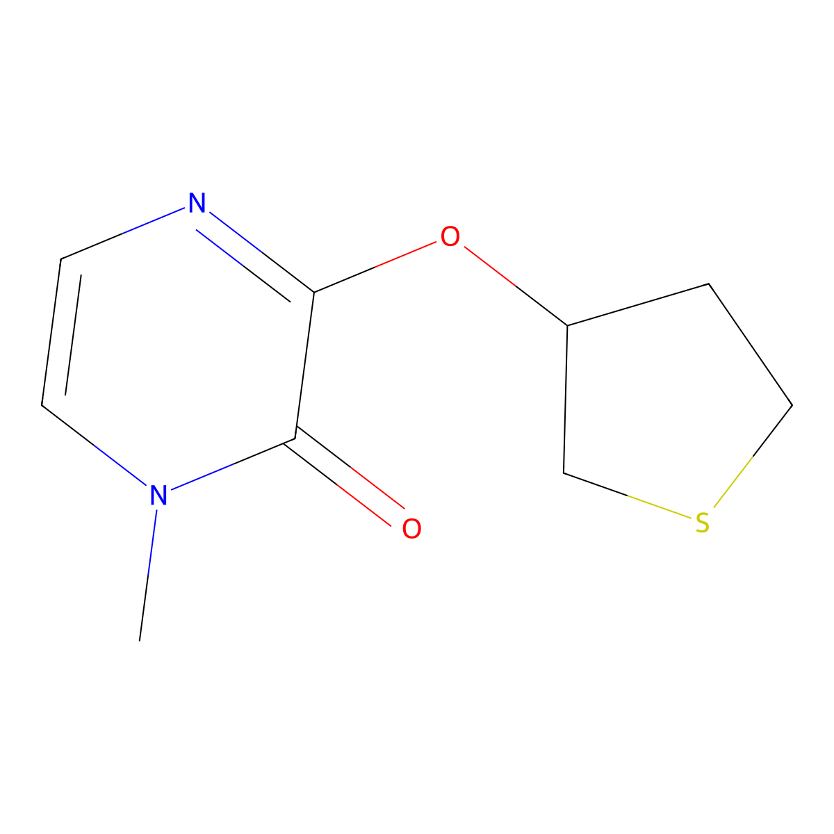 1-Methyl-3-(thiolan-3-yloxy)-1,2-dihydropyrazin-2-one molecular structure, CAS 2195815-94-0