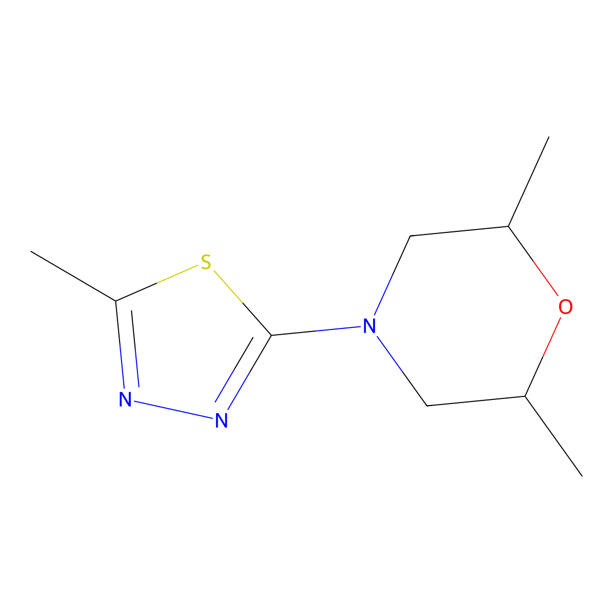 2,6-Dimethyl-4-(5-methyl-1,3,4-thiadiazol-2-yl)morpholine molecular structure, CAS 2195816-29-4