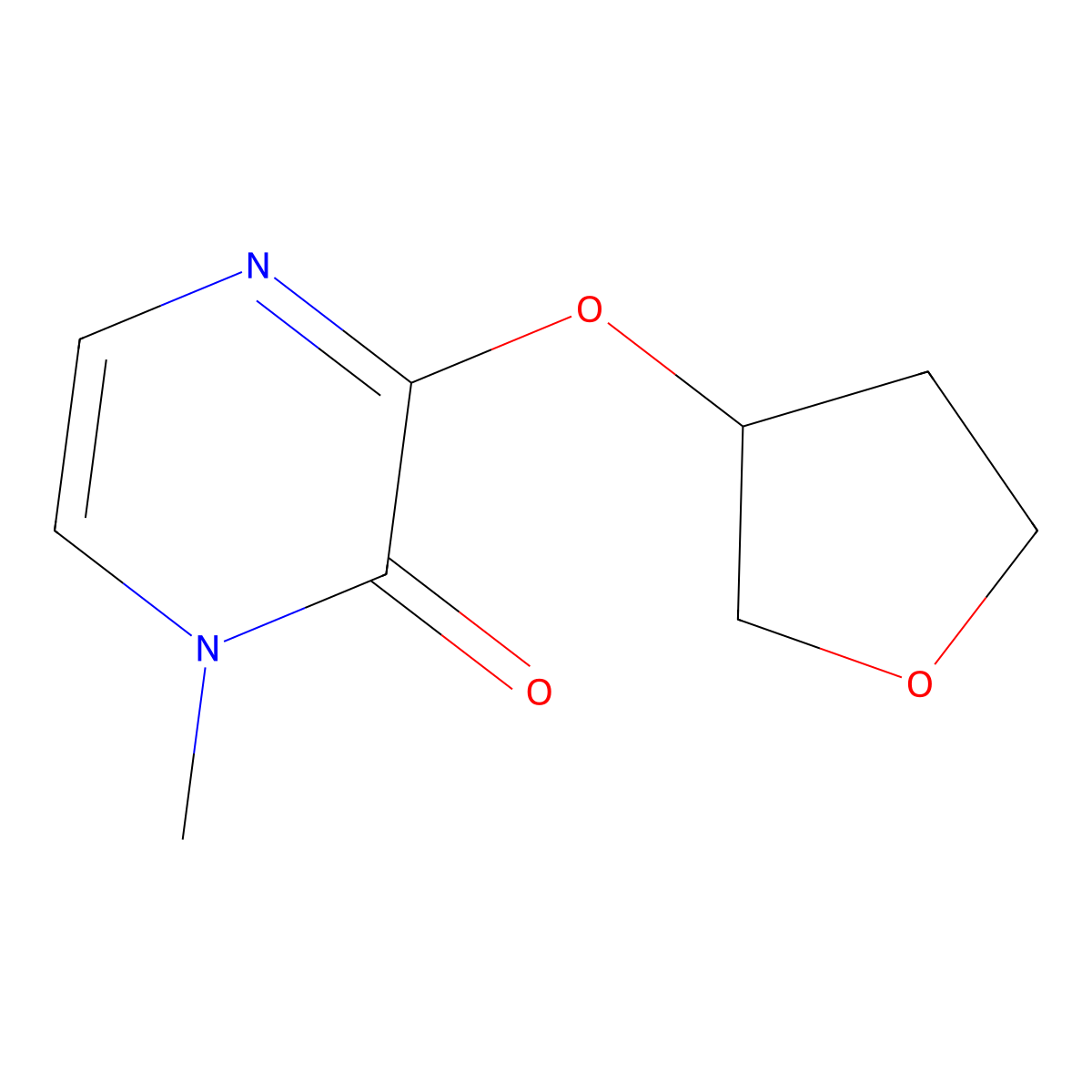 1-Methyl-3-(oxolan-3-yloxy)-1,2-dihydropyrazin-2-one molecular structure, CAS 2195816-36-3