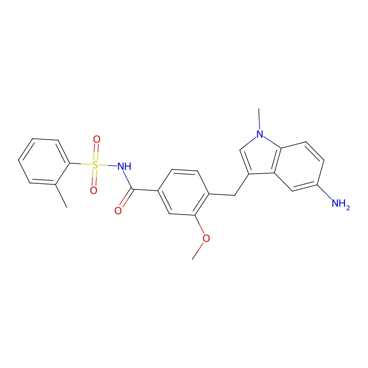 4-((5-Amino-1-methyl-1H-indol-3-yl)methyl)-3-methoxy-N-((2-methylphenyl)sulfonyl)benzamide molecular structure, CAS 219583-10-5