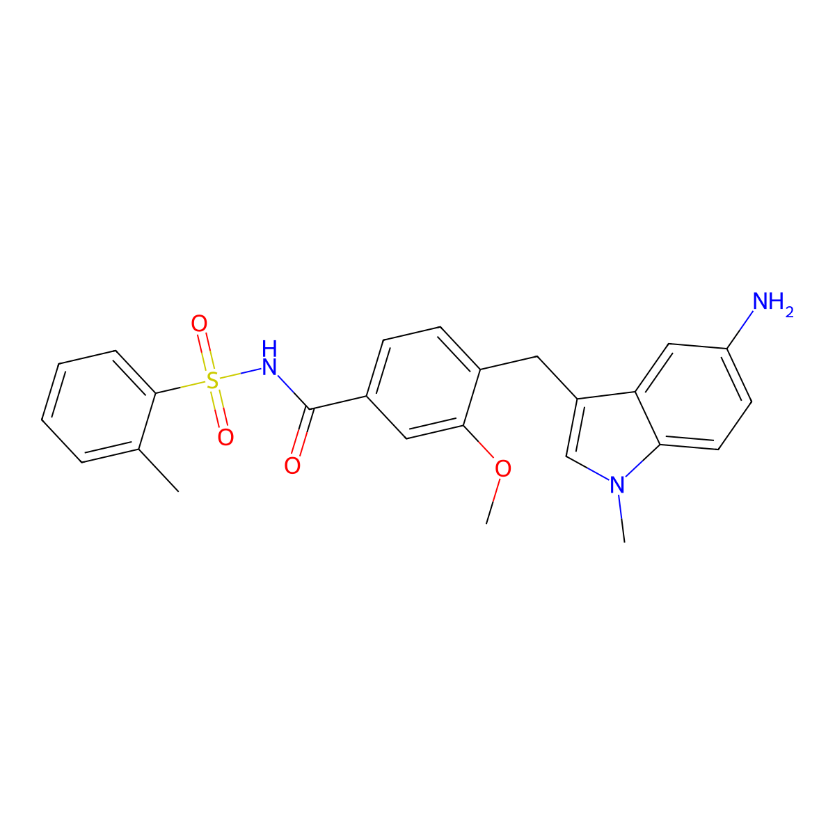 4-((5-Amino-1-methyl-1H-indol-3-yl)methyl)-3-methoxy-N-((2-methylphenyl)sulfonyl)benzamide molecular structure, CAS 219583-10-5