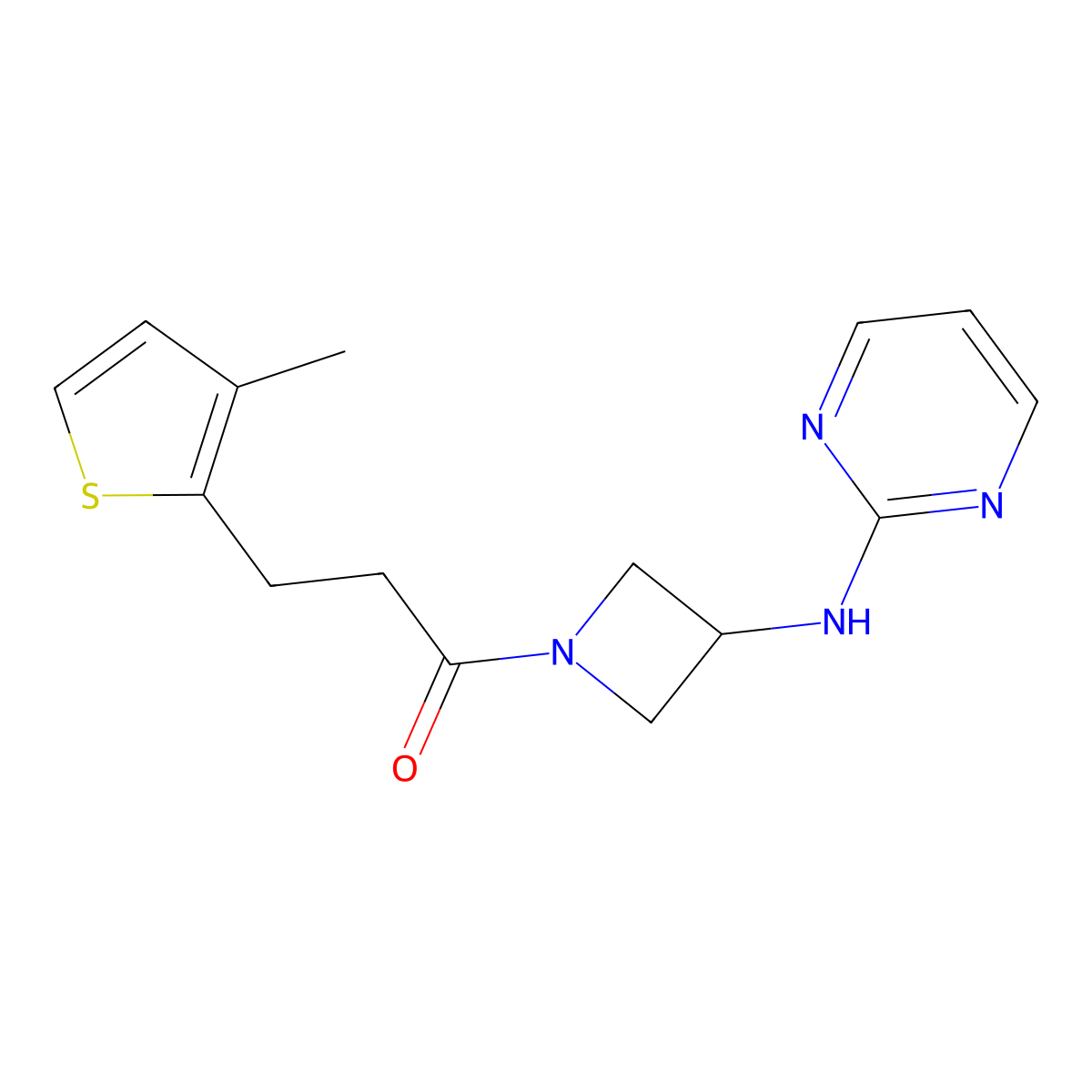 3-(3-Methylthiophen-2-yl)-1-(3-(pyrimidin-2-ylamino)azetidin-1-yl)propan-1-one molecular structure, CAS 2195874-89-4