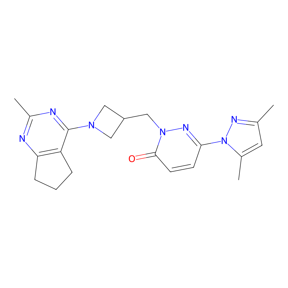 6-(3,5-dimethyl-1H-pyrazol-1-yl)-2-[(1-{2-methyl-5H,6H,7H-cyclopenta[d]pyrimidin-4-yl}azetidin-3-yl)methyl]-2,3-dihydropyridazin-3-one molecular structure, CAS 2195876-21-0