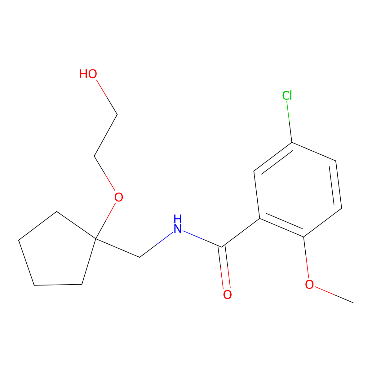 5-chloro-N-{[1-(2-hydroxyethoxy)cyclopentyl]methyl}-2-methoxybenzamide molecular structure, CAS 2195877-10-0