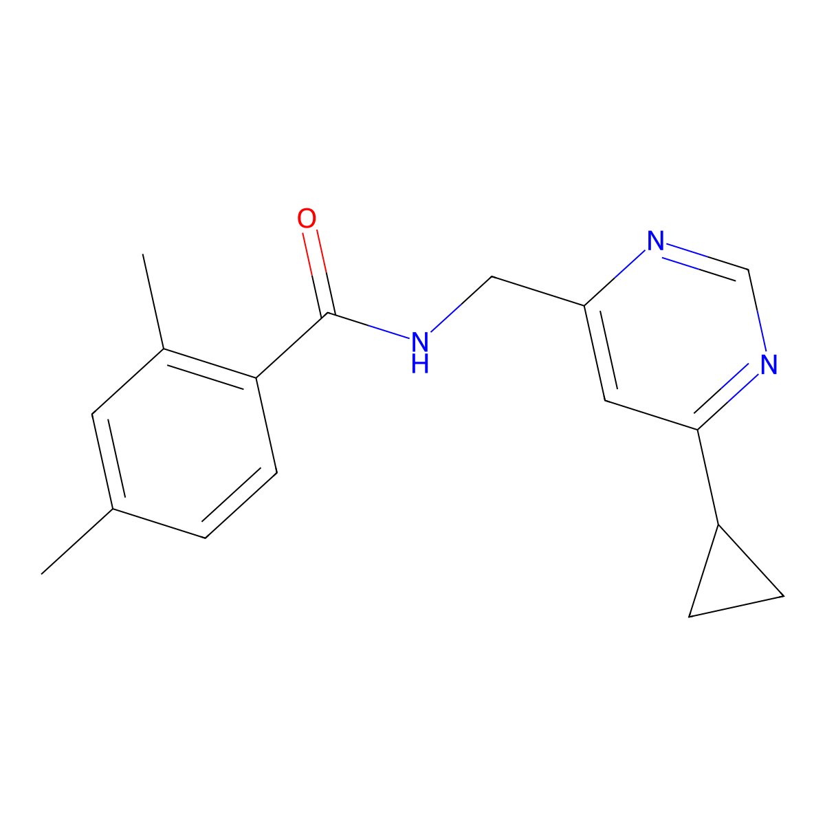 N-[(6-cyclopropylpyrimidin-4-yl)methyl]-2,4-dimethylbenzamide molecular structure, CAS 2195877-23-5