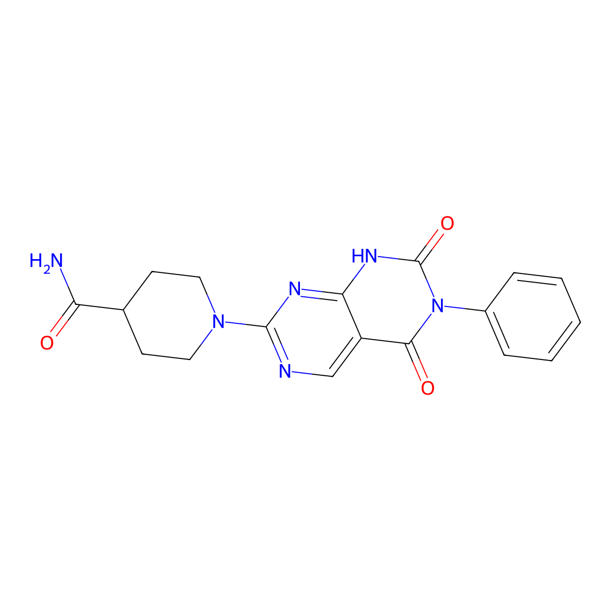 1-(5,7-Dioxo-6-phenyl-5,6,7,8-tetrahydropyrimido[4,5-d]pyrimidin-2-yl)piperidine-4-carboxamide molecular structure, CAS 2195877-88-2