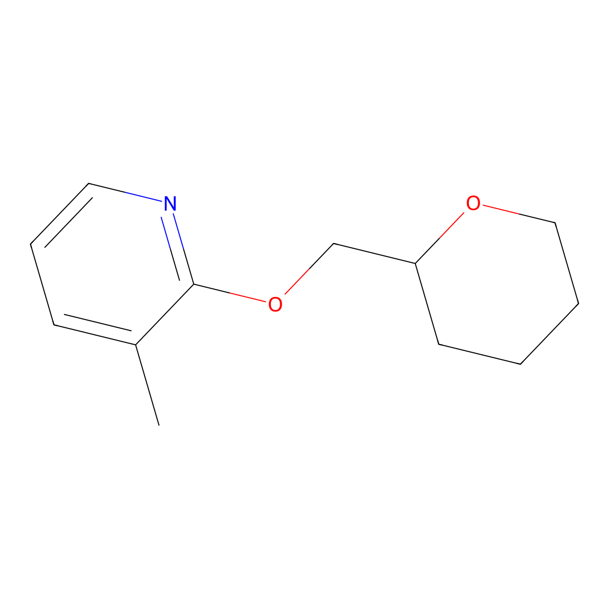 3-Methyl-2-[(oxan-2-yl)methoxy]pyridine molecular structure, CAS 2195877-94-0