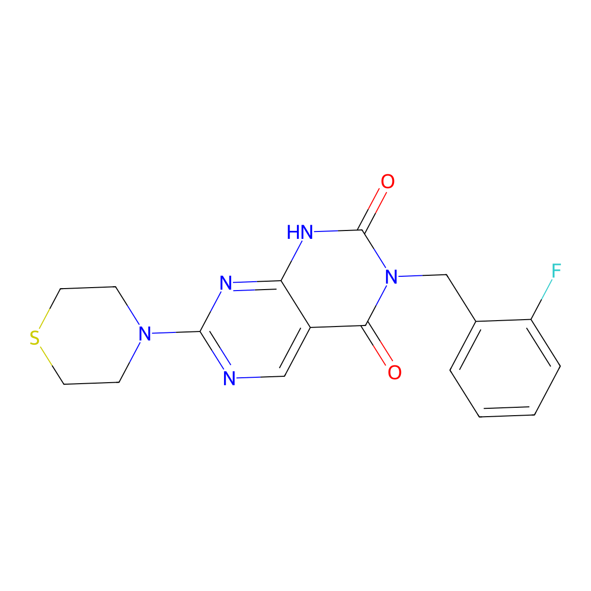3-(2-fluorobenzyl)-7-thiomorpholinopyrimido[4,5-d]pyrimidine-2,4(1H,3H)-dione molecular structure, CAS 2195877-95-1