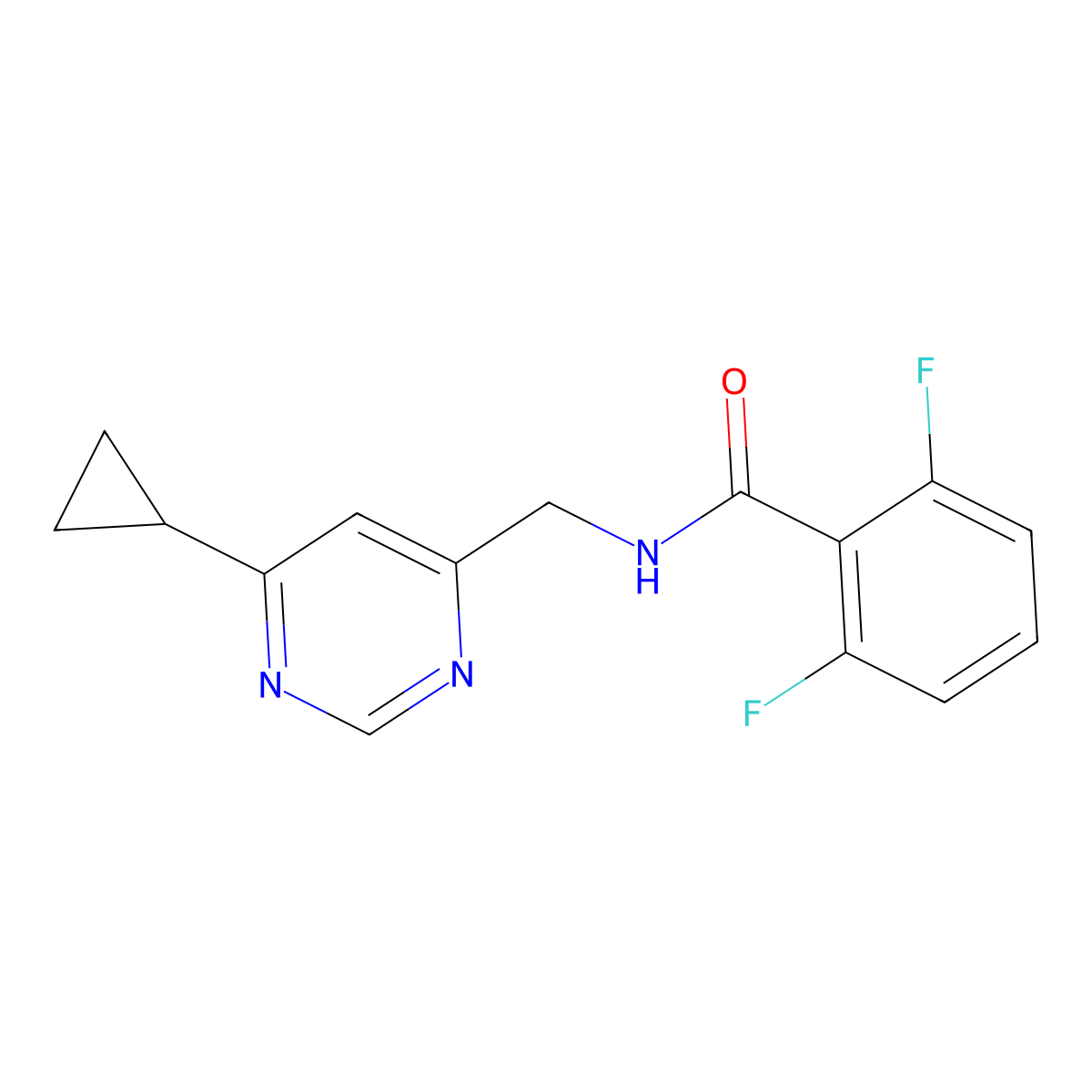 N-[(6-cyclopropylpyrimidin-4-yl)methyl]-2,6-difluorobenzamide molecular structure, CAS 2195878-33-0