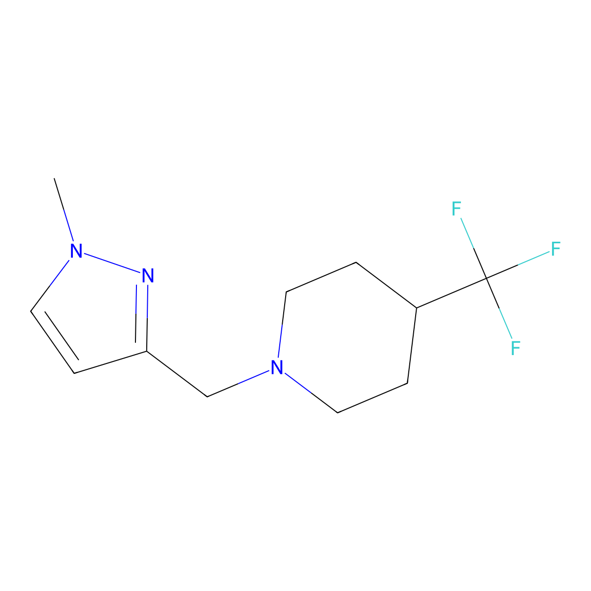 1-((1-methyl-1H-pyrazol-3-yl)methyl)-4-(trifluoromethyl)piperidine molecular structure, CAS 2195878-34-1