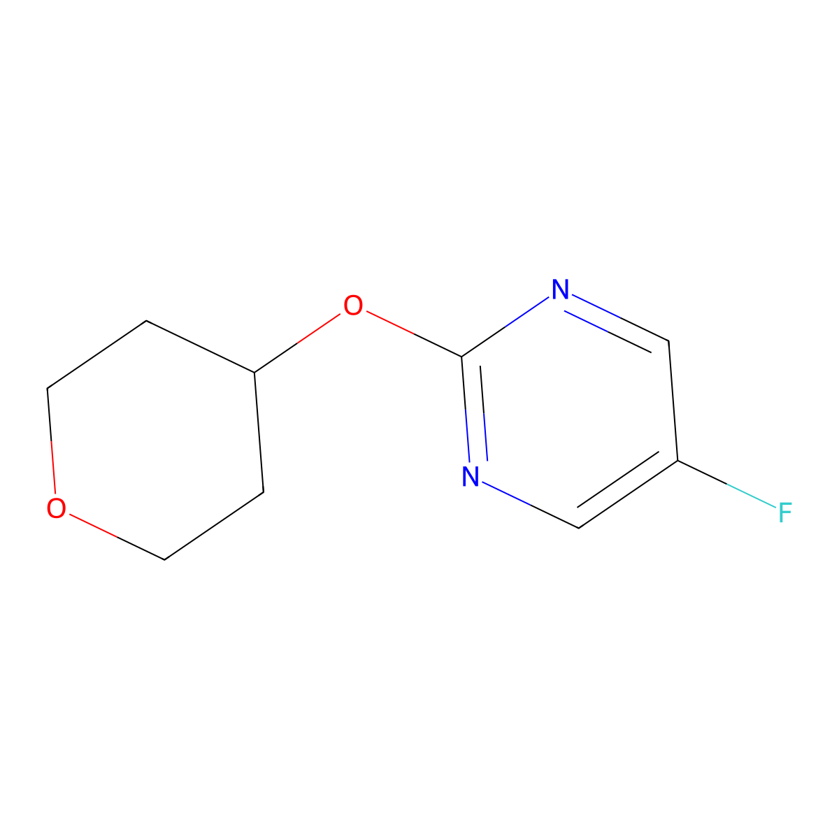 5-Fluoro-2-(oxan-4-yloxy)pyrimidine molecular structure, CAS 2195878-45-4