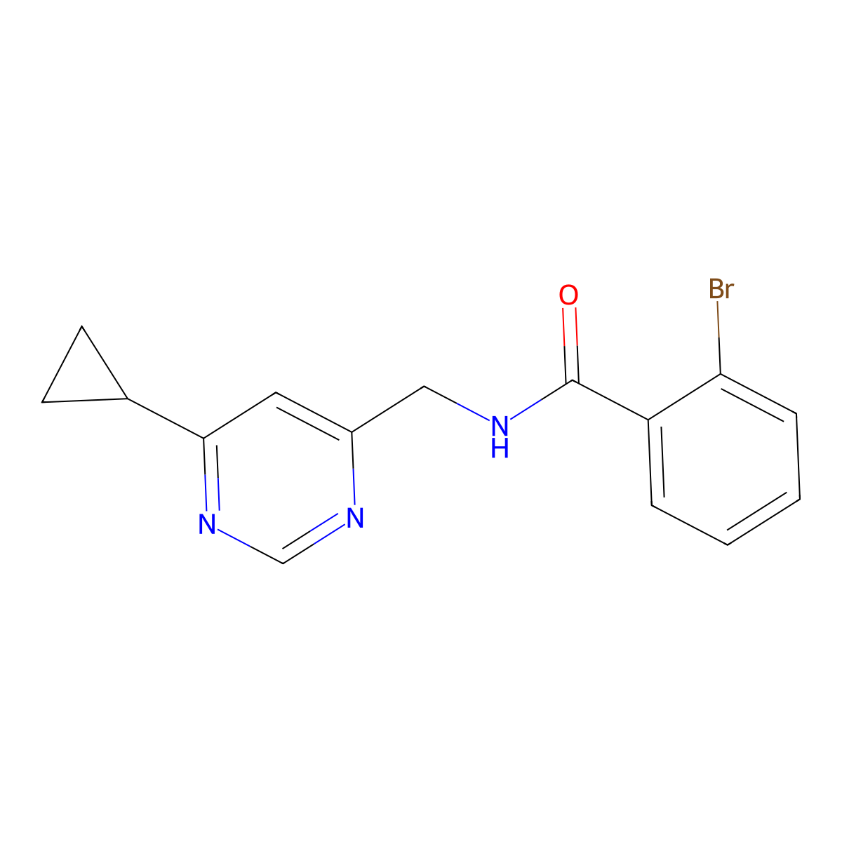 2-bromo-N-[(6-cyclopropylpyrimidin-4-yl)methyl]benzamide molecular structure, CAS 2195878-48-7