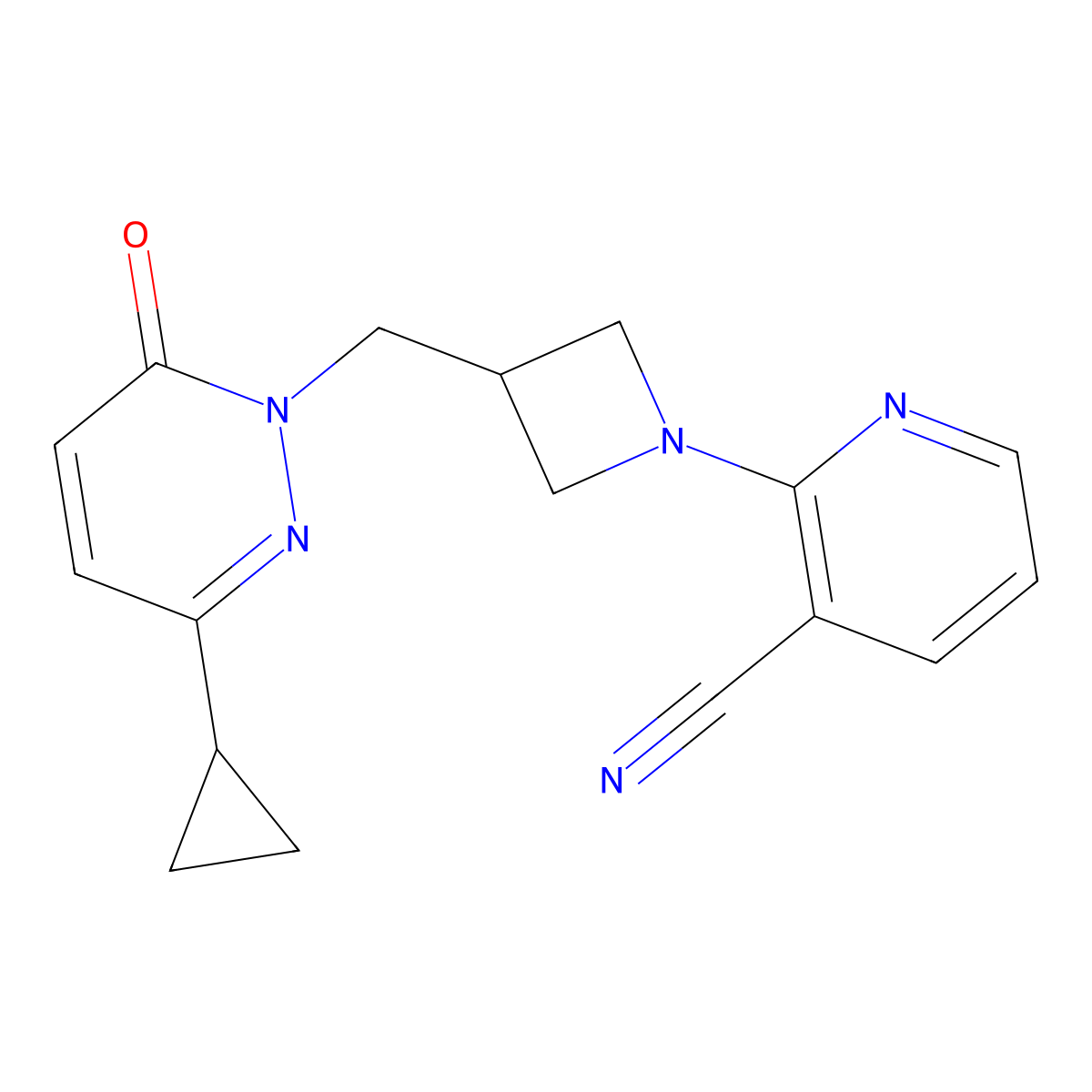 2-{3-[(3-Cyclopropyl-6-oxo-1,6-dihydropyridazin-1-yl)methyl]azetidin-1-yl}pyridine-3-carbonitrile molecular structure, CAS 2195878-57-8
