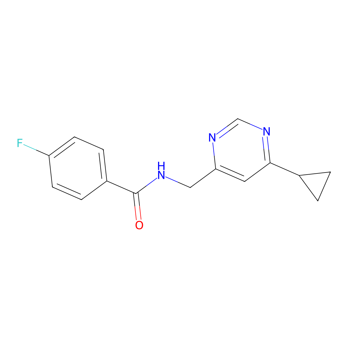 N-[(6-cyclopropylpyrimidin-4-yl)methyl]-4-fluorobenzamide molecular structure, CAS 2195878-69-2