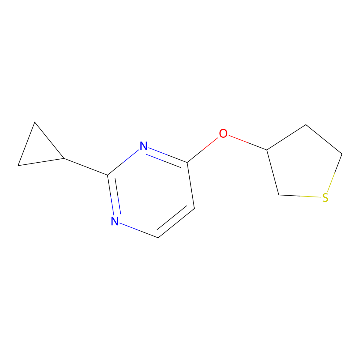 2-Cyclopropyl-4-(thiolan-3-yloxy)pyrimidine molecular structure, CAS 2195878-78-3