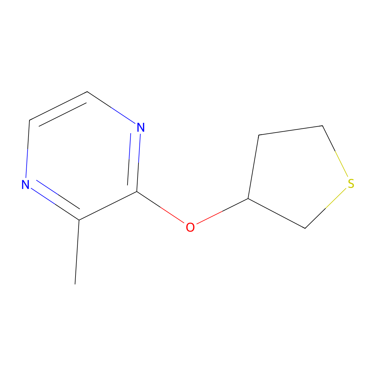 2-Methyl-3-(thiolan-3-yloxy)pyrazine molecular structure, CAS 2195879-09-3