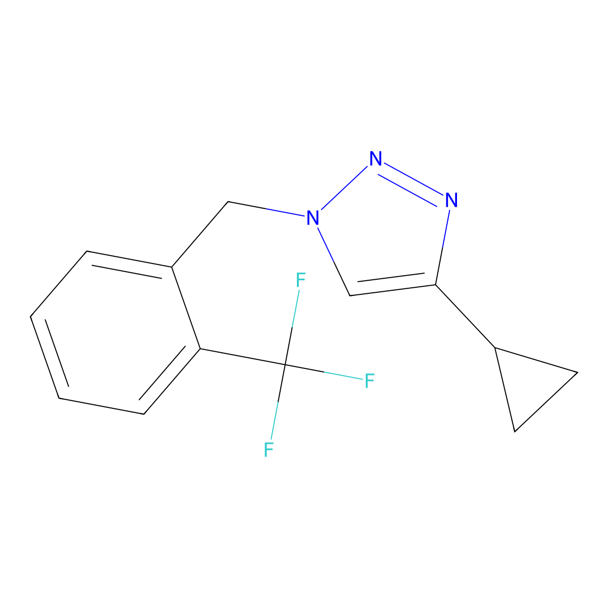 4-cyclopropyl-1-{[2-(trifluoromethyl)phenyl]methyl}-1H-1,2,3-triazole molecular structure, CAS 2195879-13-9