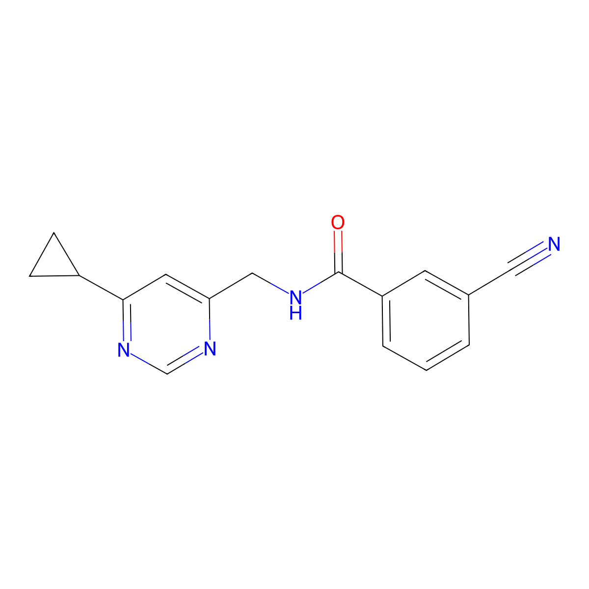 3-cyano-N-[(6-cyclopropylpyrimidin-4-yl)methyl]benzamide molecular structure, CAS 2195879-27-5