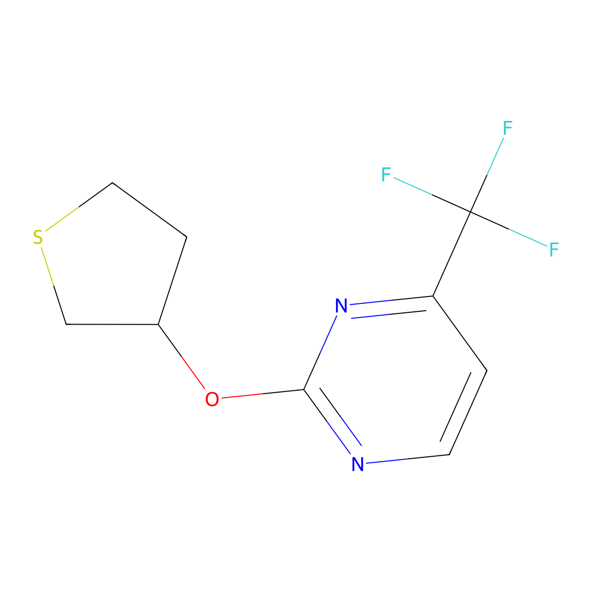 2-(Thiolan-3-yloxy)-4-(trifluoromethyl)pyrimidine molecular structure, CAS 2195879-60-6