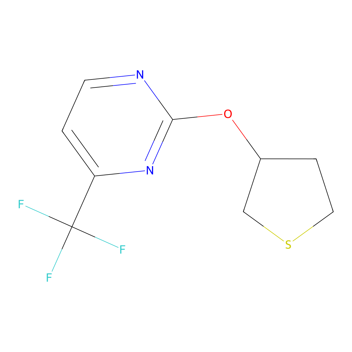 2-(Thiolan-3-yloxy)-4-(trifluoromethyl)pyrimidine molecular structure, CAS 2195879-60-6