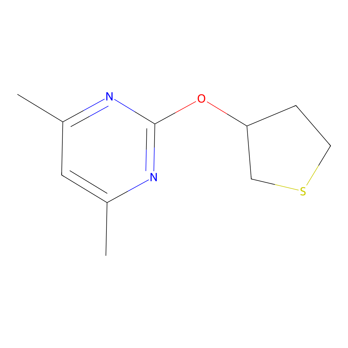 4,6-Dimethyl-2-(thiolan-3-yloxy)pyrimidine molecular structure, CAS 2195879-69-5