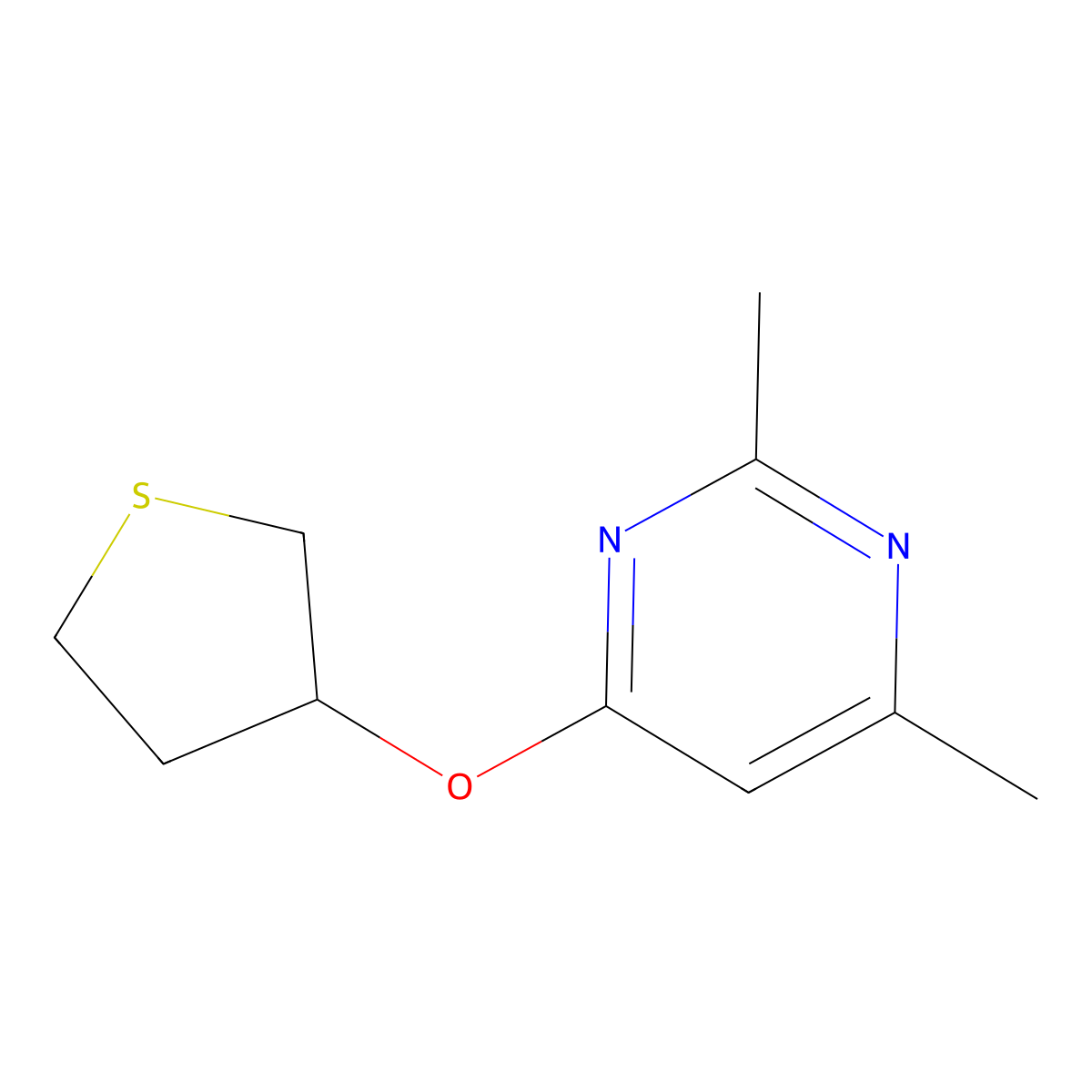 2,4-Dimethyl-6-(thiolan-3-yloxy)pyrimidine molecular structure, CAS 2195879-79-7