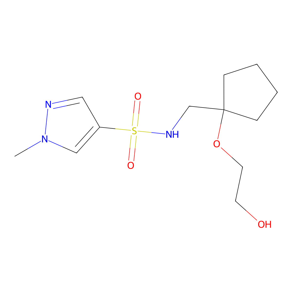 N-((1-(2-hydroxyethoxy)cyclopentyl)methyl)-1-methyl-1H-pyrazole-4-sulfonamide molecular structure, CAS 2195880-35-2