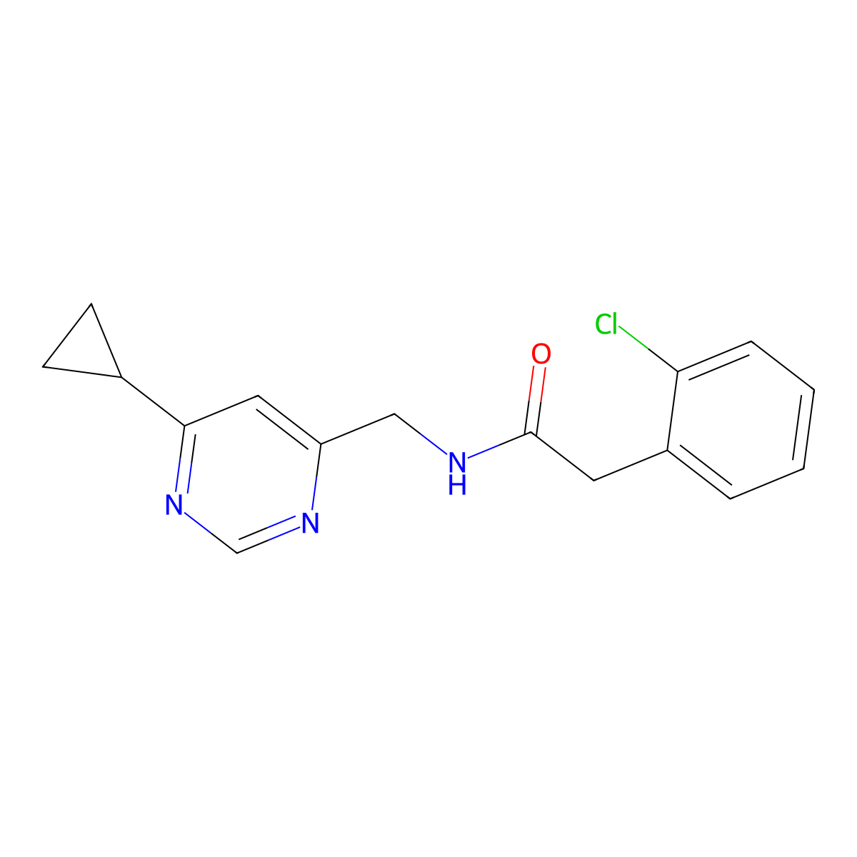 2-(2-chlorophenyl)-N-[(6-cyclopropylpyrimidin-4-yl)methyl]acetamide molecular structure, CAS 2195880-53-4