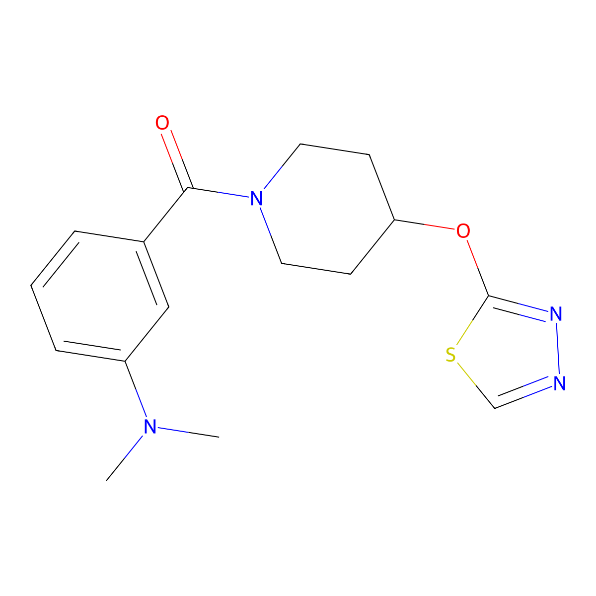 (4-((1,3,4-Thiadiazol-2-yl)oxy)piperidin-1-yl)(3-(dimethylamino)phenyl)methanone molecular structure, CAS 2195880-64-7