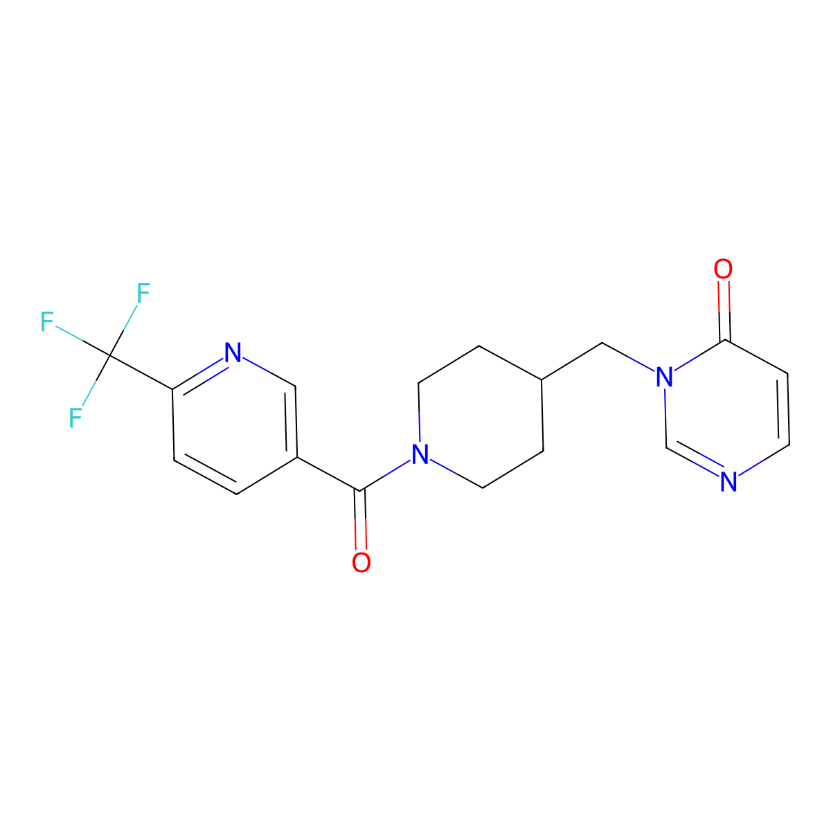 3-({1-[6-(Trifluoromethyl)pyridine-3-carbonyl]piperidin-4-yl}methyl)-3,4-dihydropyrimidin-4-one molecular structure, CAS 2195880-91-0