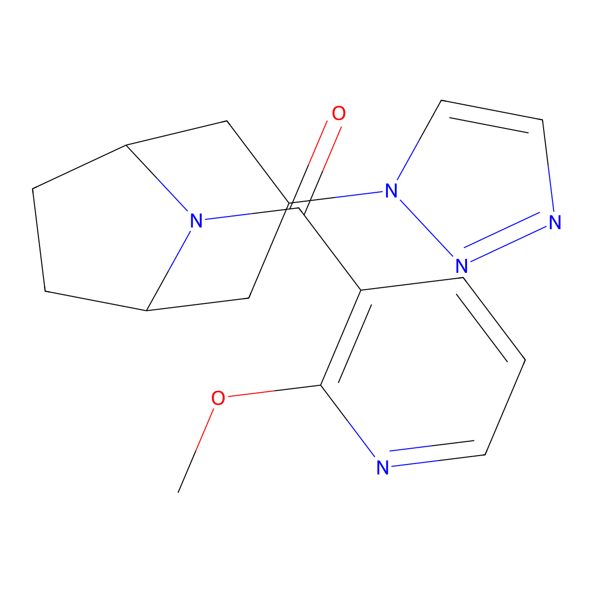 8-(2-methoxypyridine-3-carbonyl)-3-(1H-1,2,3-triazol-1-yl)-8-azabicyclo[3.2.1]octane molecular structure, CAS 2195881-01-5