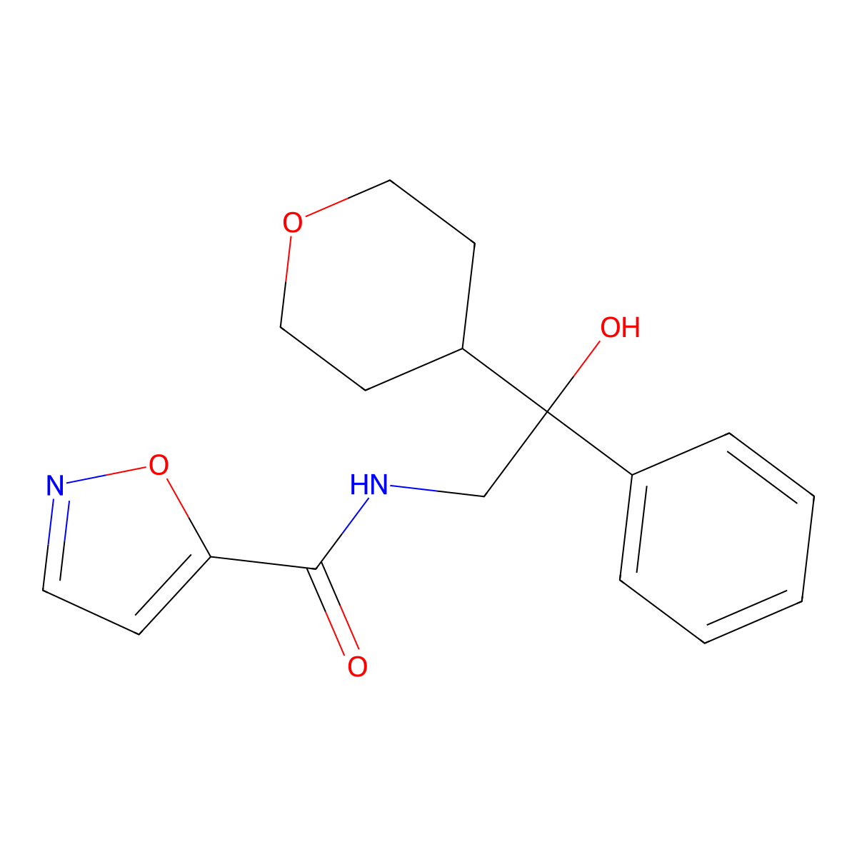 N-[2-hydroxy-2-(oxan-4-yl)-2-phenylethyl]-1,2-oxazole-5-carboxamide molecular structure, CAS 2195881-27-5
